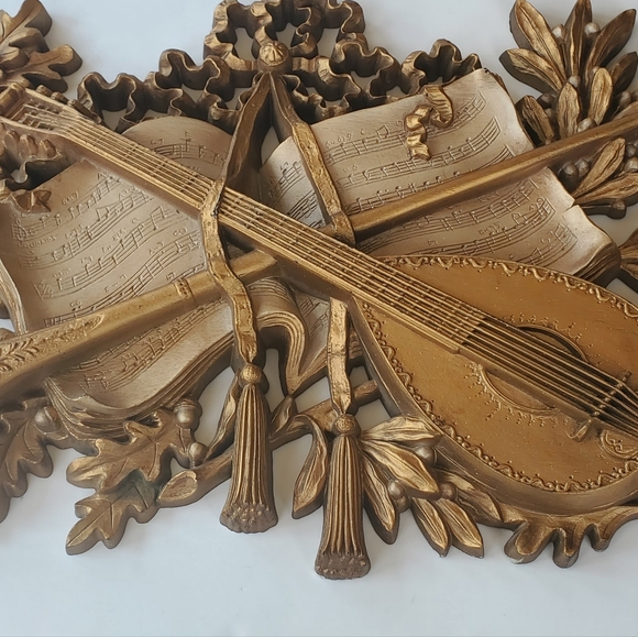 Vtg BURWOOD Wall Hanging Instrument Music Book Mandolin Horn Gold 9075 MCM Decor - Picture 8 of 12